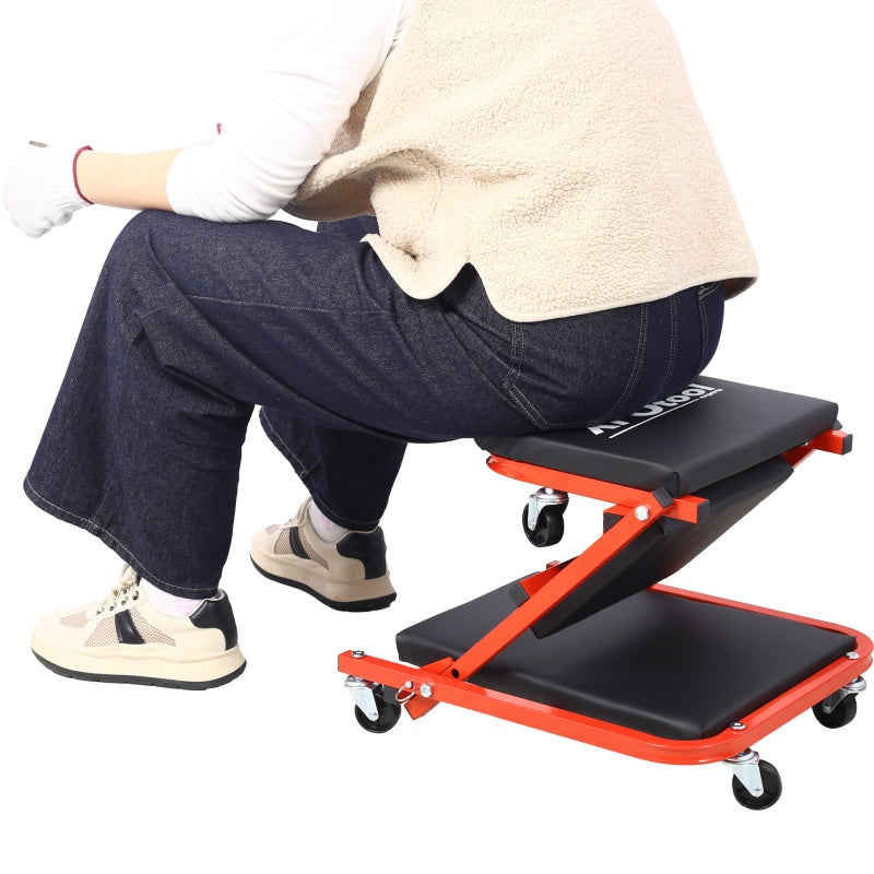36-Inch Mechanic Creeper Seat - 2-in-1 Garage Tool, Supports 300 Lb, Red