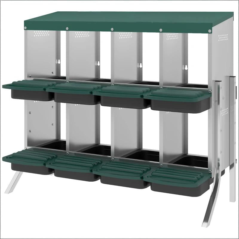 Chicken Nesting Boxes with 8 Ventilated Compartments - Black, Green, Silver