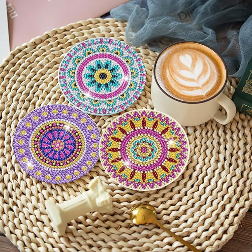 DIY Diamond Painting Coaster Kit with Holder - Mandala Pattern, 9.7x9.7cm, Perfect for Beginners and Adults