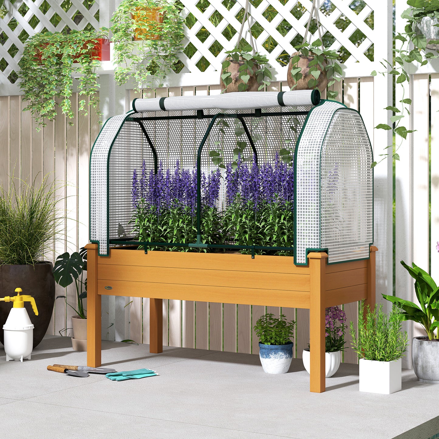 Raised Garden Bed with Greenhouse Cover - Outdoor Planter Box for Herbs and Vegetables, 48 x 22 x 46 inch
