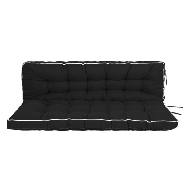 Outdoor Swing Cushions 63 Inch Waterproof Thick Seat Pad with Backrest and Ties - Black