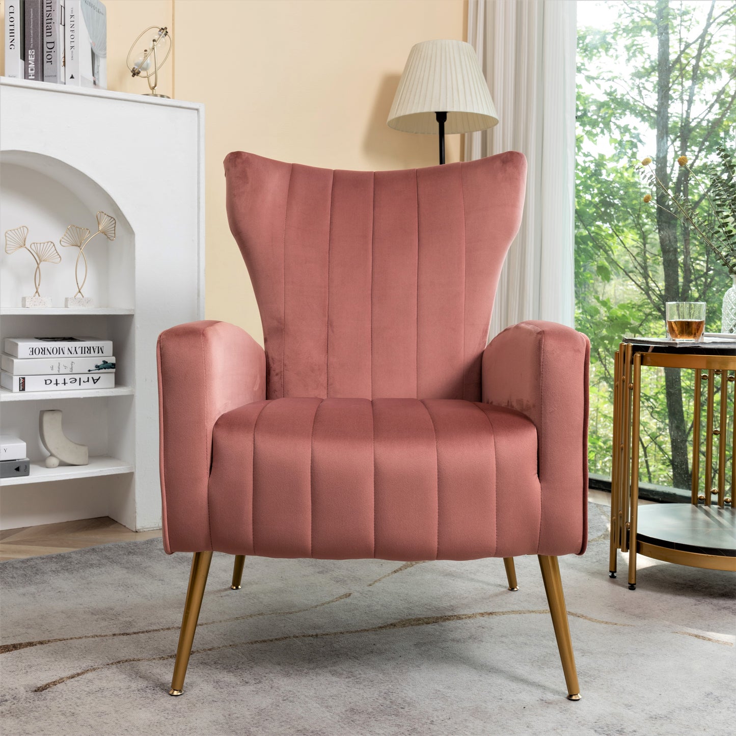 Velvet Accent Chair With Metal Legs, Modern Upholstered Armchair,