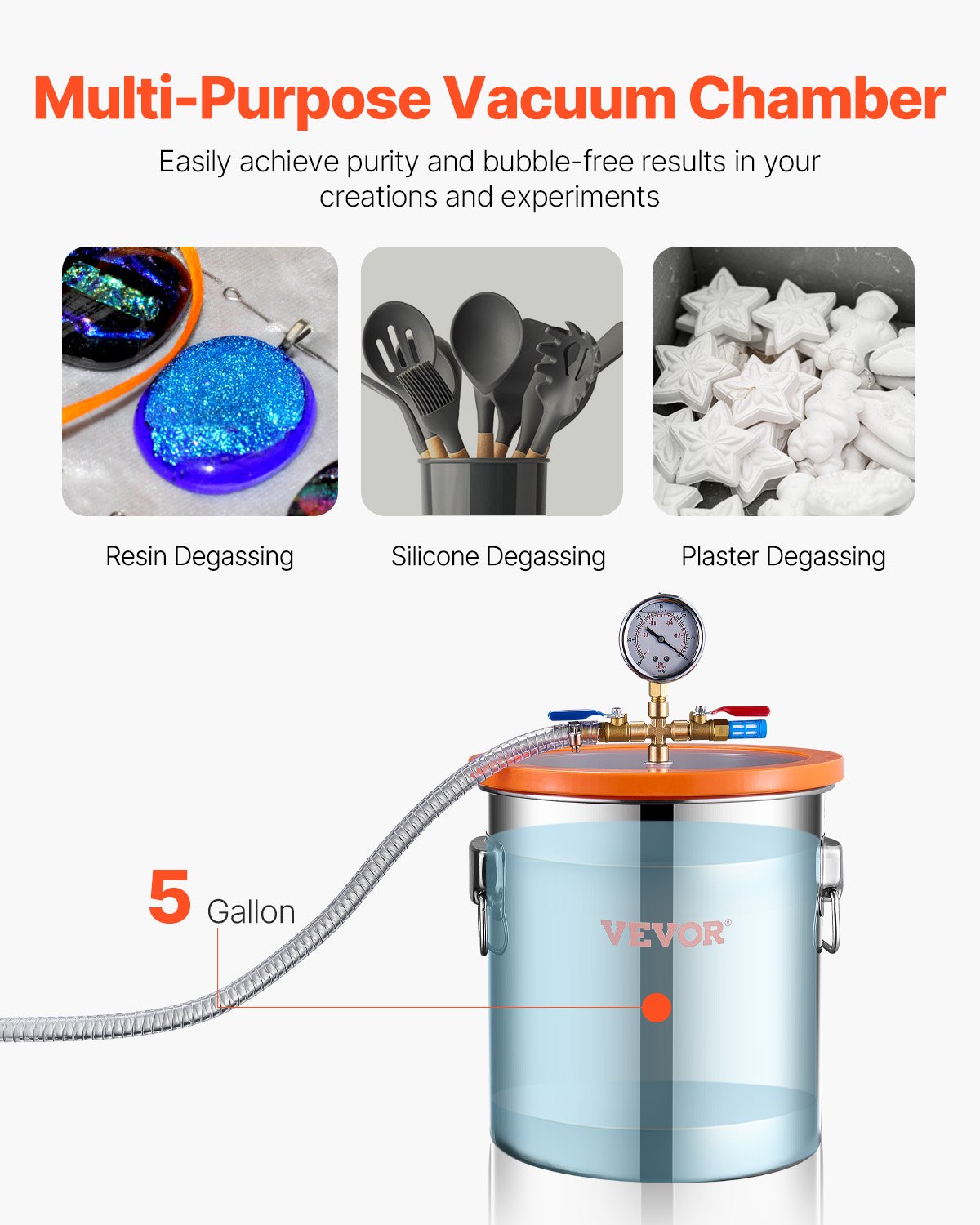 5 Gallon Vacuum Chamber Kit with 3.5 CFM Single-Stage Pump - Orange