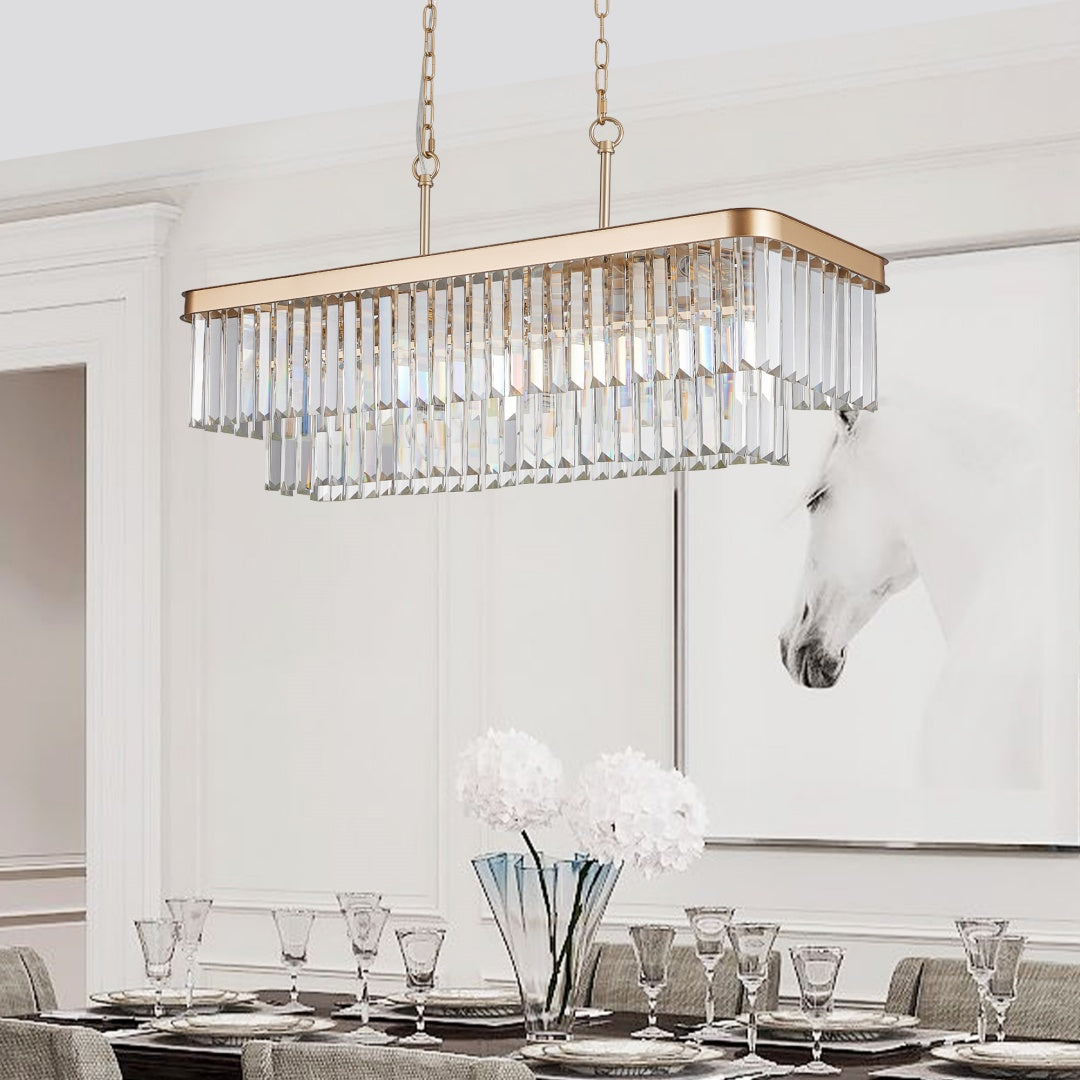 Modern Crystal Chandelier - Adjustable Rectangular Design, Gold