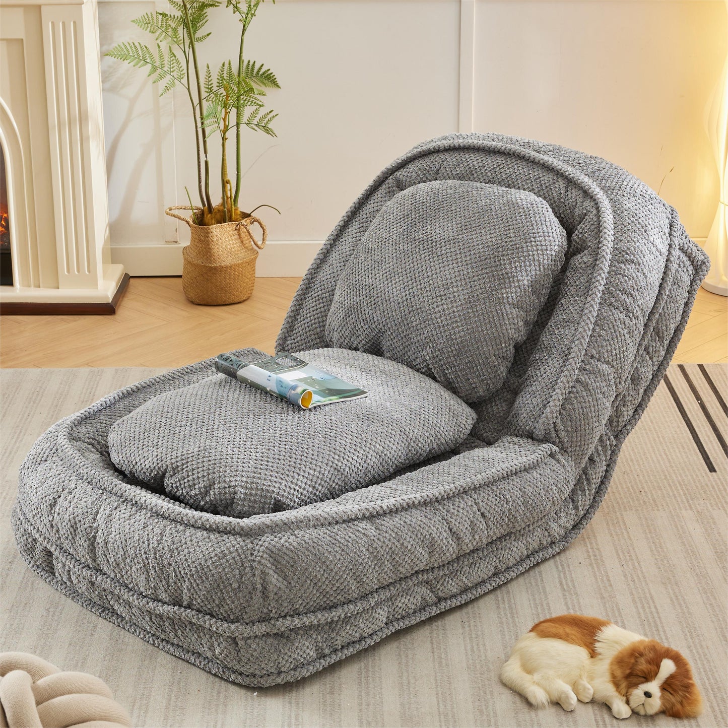Adjustable Human Dog Bed Lazy Sofa Couch - Space Saving Pet & Baby Lounger, Gray