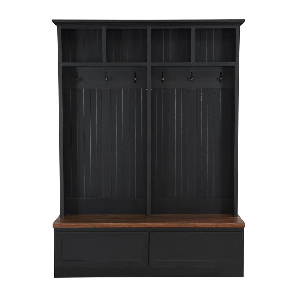 Farmhouse 4-in-1 Hall Tree With Wood Grain Bench, Mudroom Versatile
