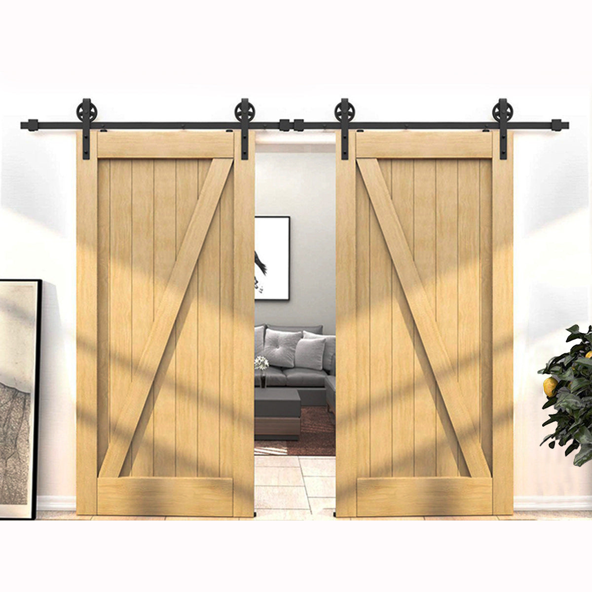 Sliding Barn Door Rail Kit with Bull Wheel - Modern Hanging Door Hardware