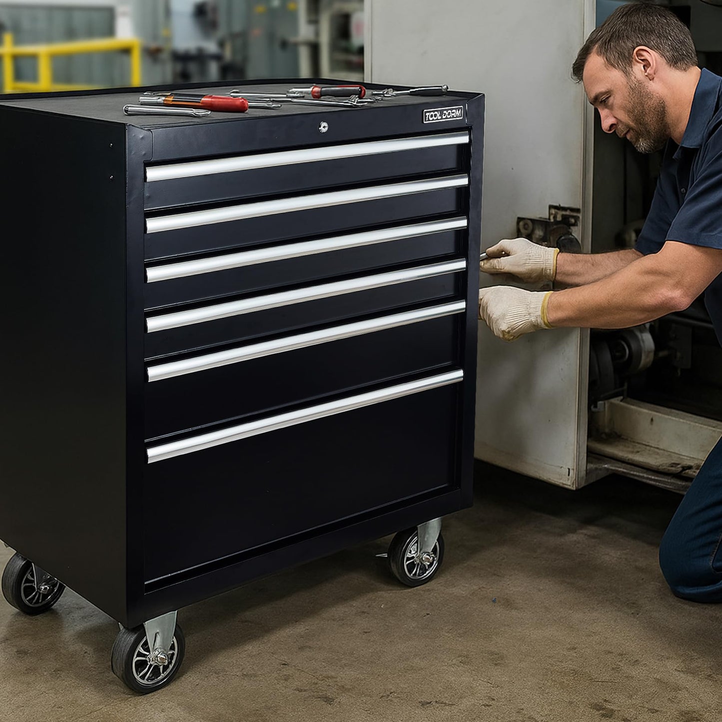 36-Inch 8-Drawer Tool Storage Cabinet with Lock and Wheels, Blue Steel