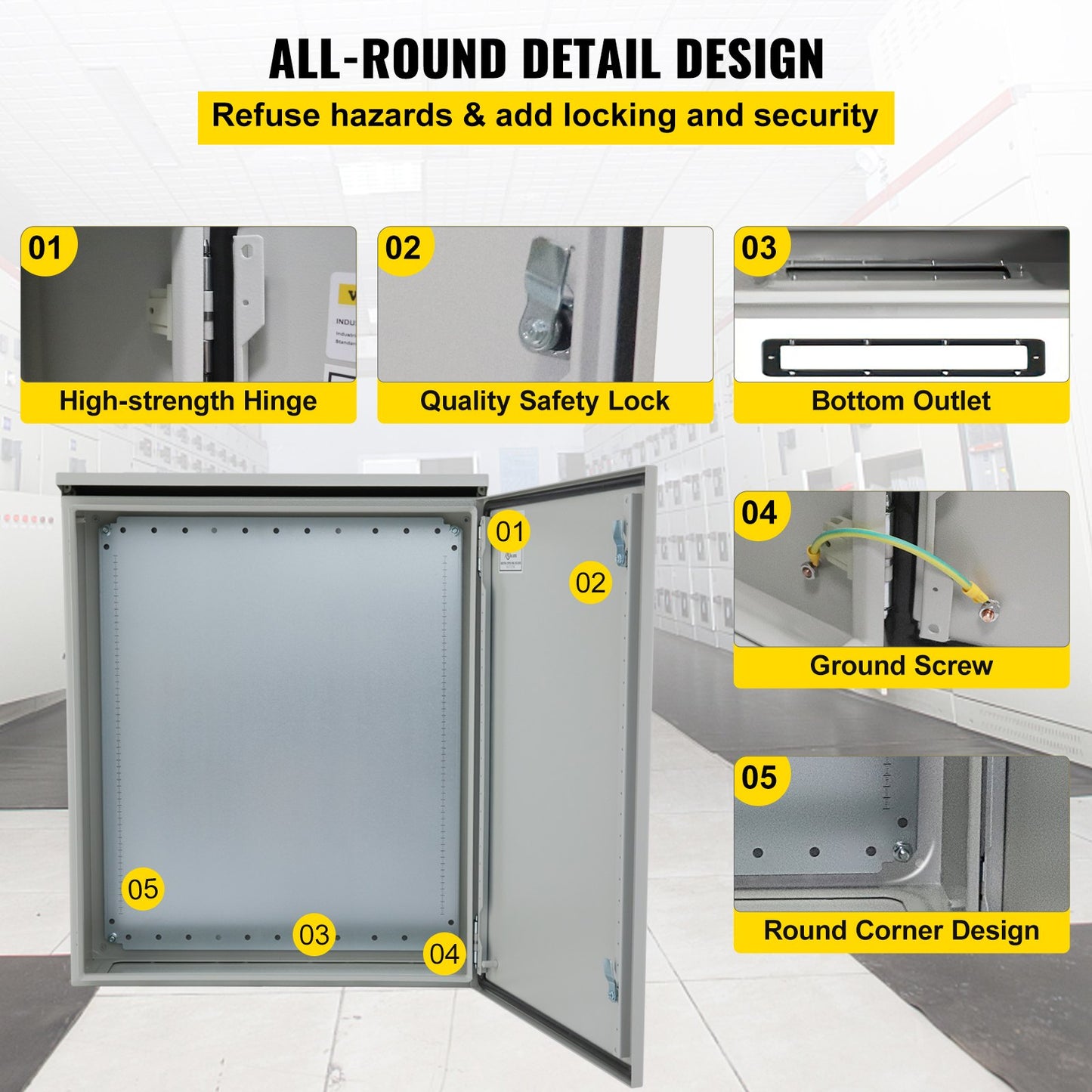 24x24x12 Inch Waterproof Metal Electrical Enclosure with Rain Hood - NEMA 4/IP65