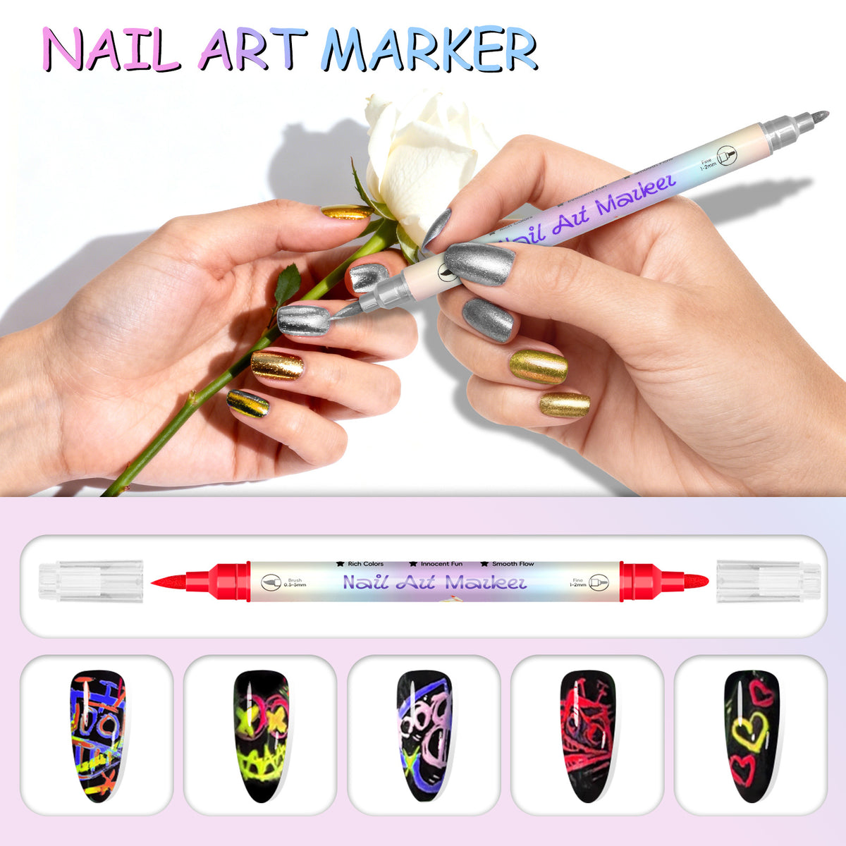 Waterproof Quick-Dry Nail Art Pen Set - 12 or 24 Colors for Creative Nail Designs