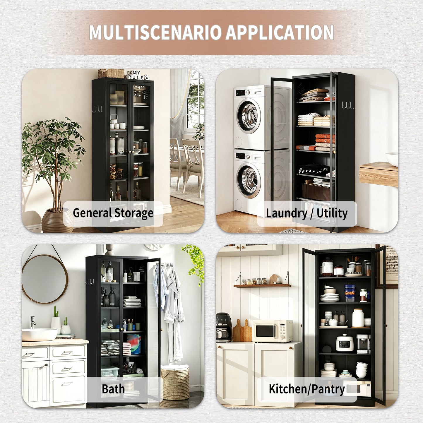 Metal Kitchen Pantry Cabinet - 72 Tall Storage With 5 Adjustable