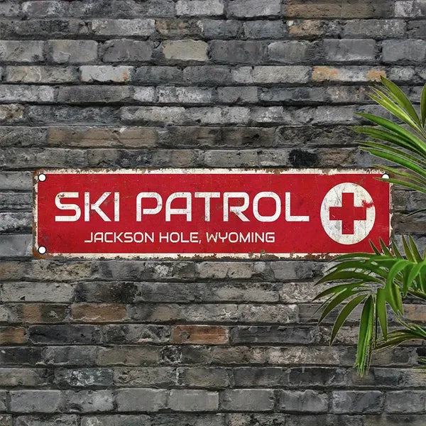 Jackson Hole Ski Patrol Vintage Aluminum Wall Sign - 4x16 Inches