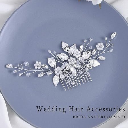 Floral Rhinestone Hair Comb with Crystal Inlay