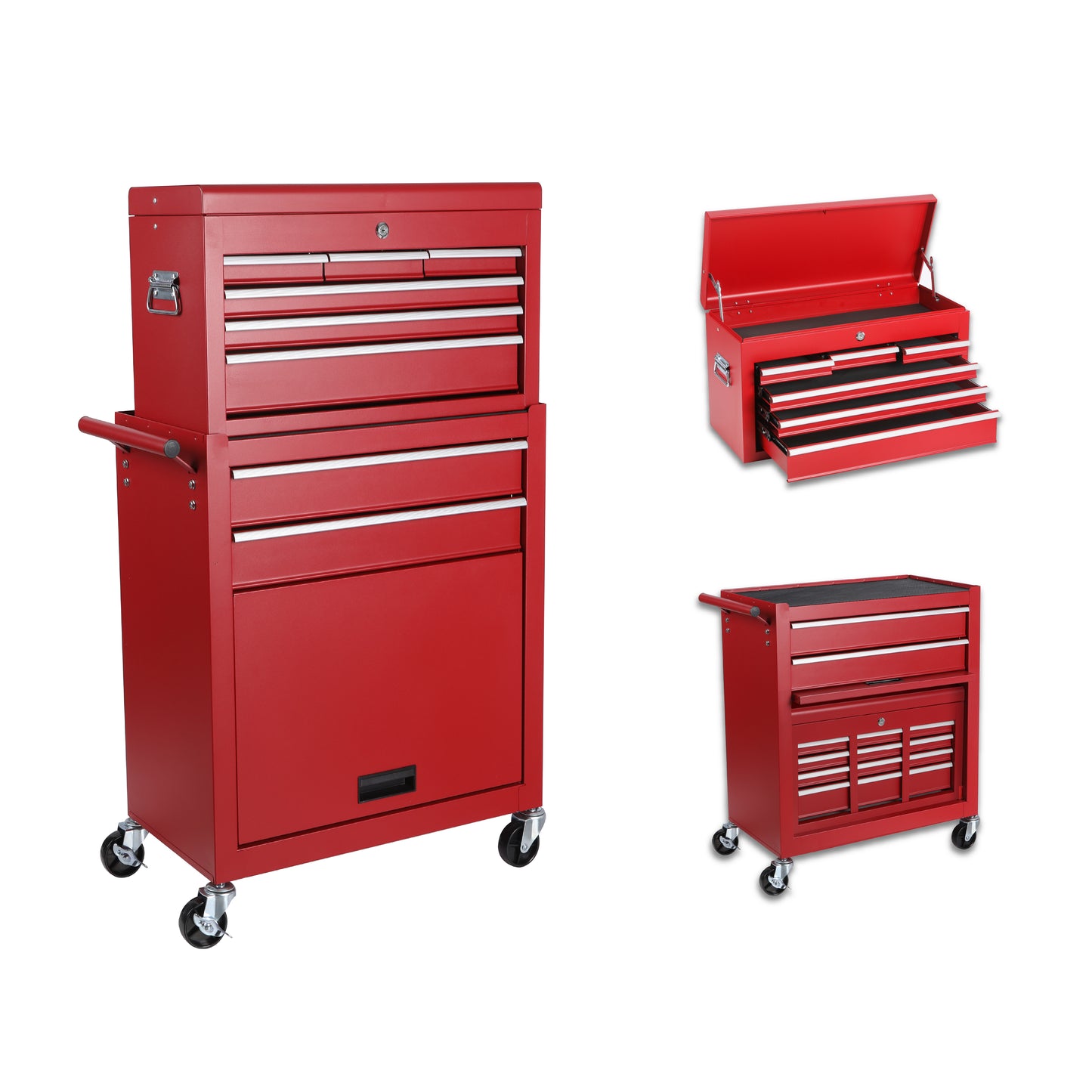 8-Drawer Rolling Tool Chest with Detachable Top Toolbox - Steel Garage Storage Cart, Lockable Wheels