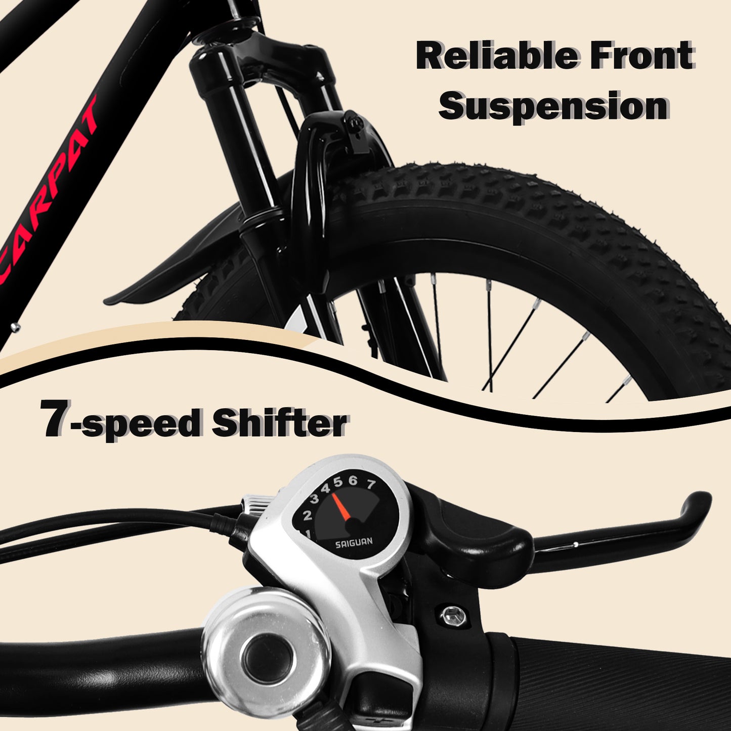 20-Inch Mountain Kids Bike for Boys & Girls, 7-Speed, Black