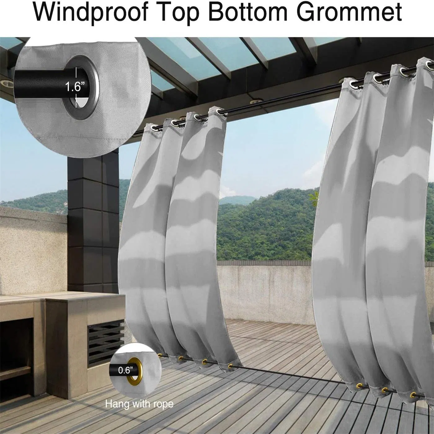 Outdoor Curtain with Grommets - Greyish White, 50x120 Inch