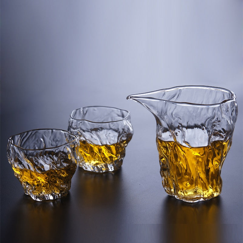 Heat-Resistant Glass Fair Cup with Hammered Grain Finish - Home & Kitchen Drinkware