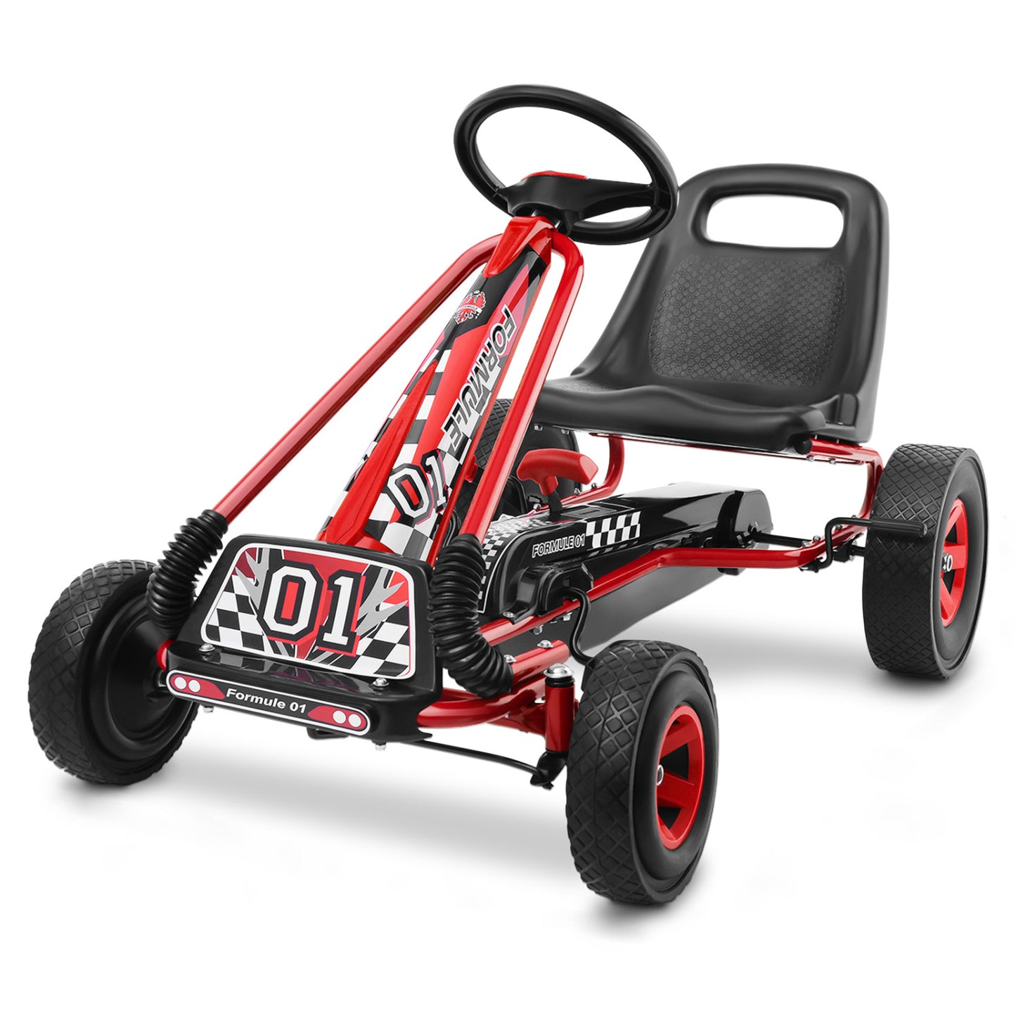 Kids Pedal Powered Go Kart - 4 Wheels Outdoor Racer Toy - Red