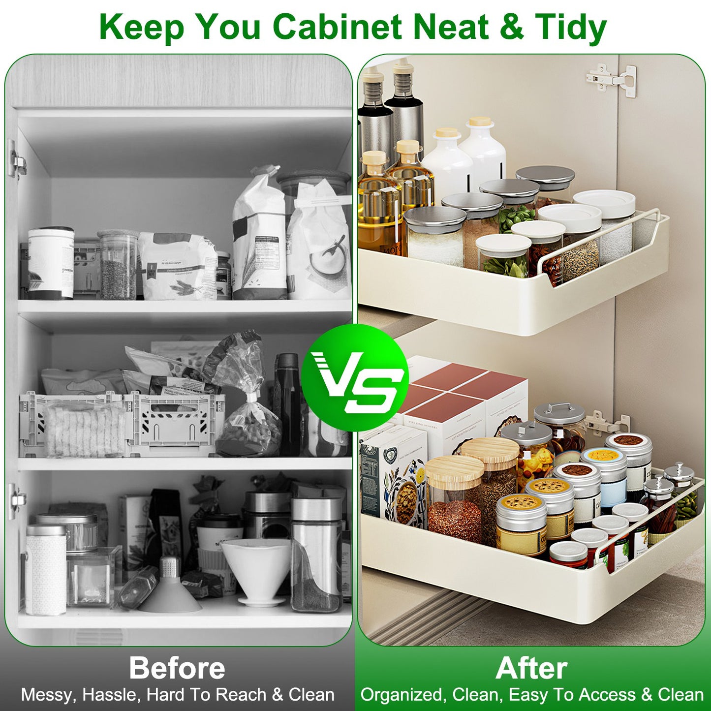 2Pcs Pull Out Cabinet Organizers Sliding Shelf Spice Rack Carbon