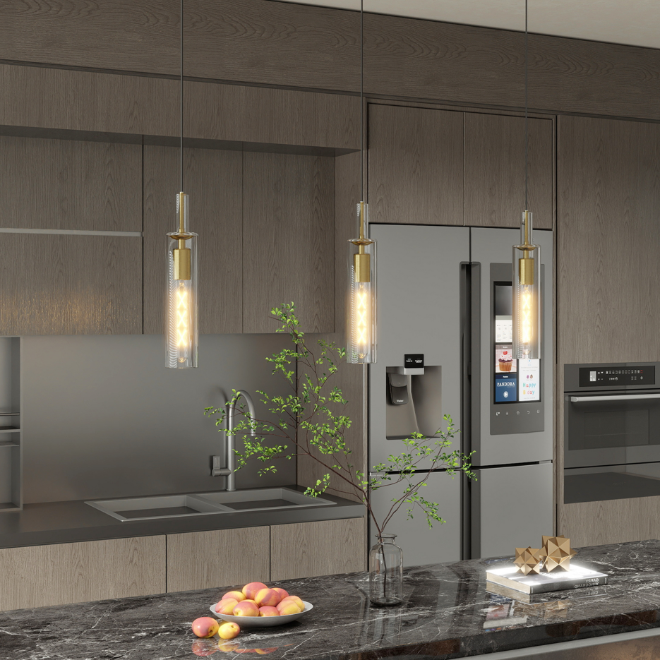 Gold Pendant Light Fixtures Pack - Modern Hanging Kitchen & Dining Lighting