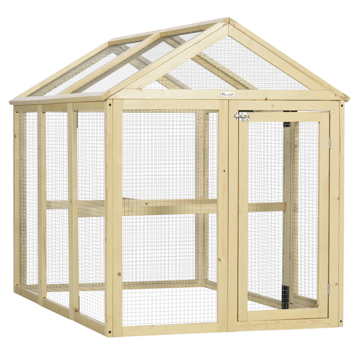 Wooden Chicken Run with Perches - Combinable Design, Natural Wood, 830x380x560mm