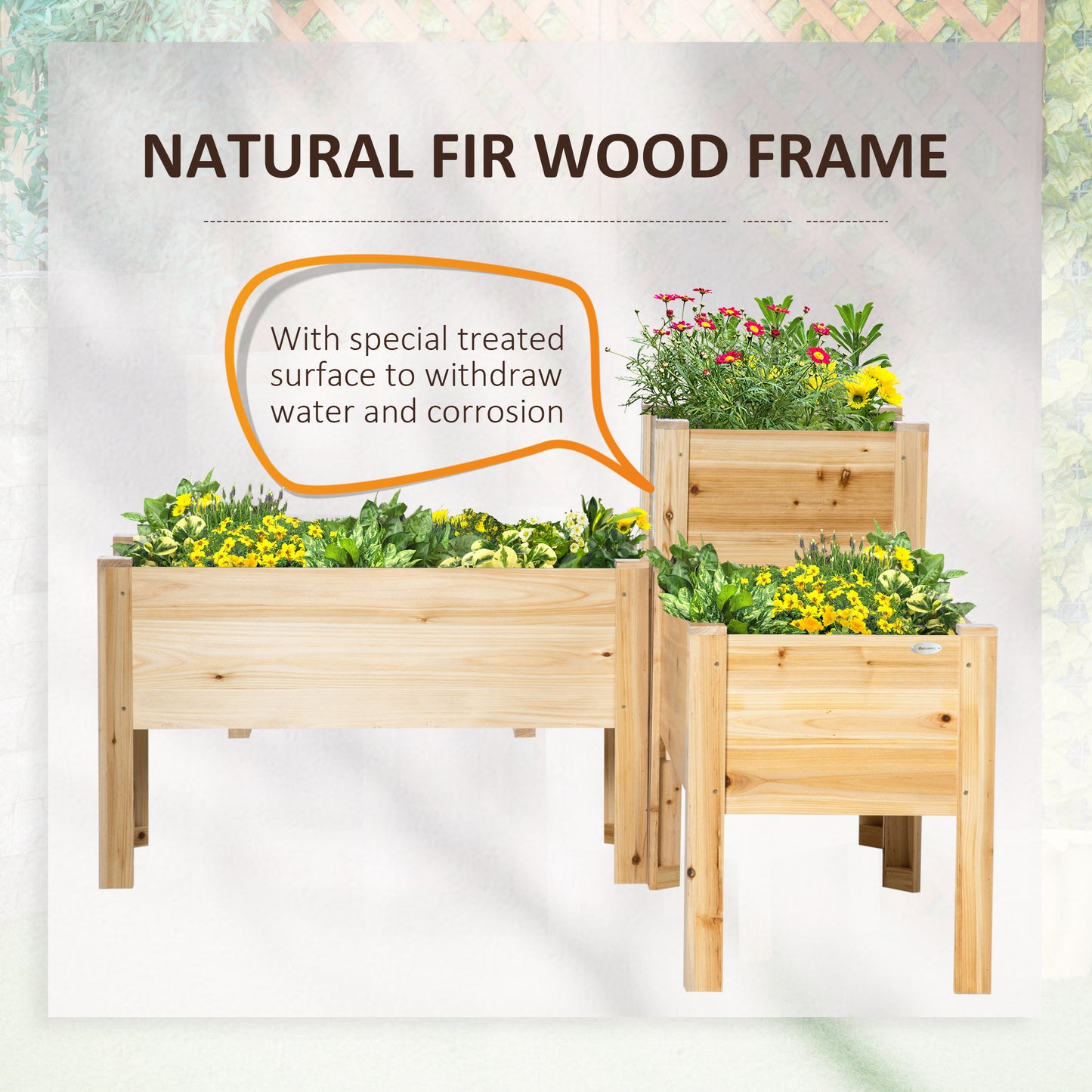 Raised Garden Bed Set of 3 - Wooden Elevated Planter Boxes for Vegetable, Herb & Flower Gardening