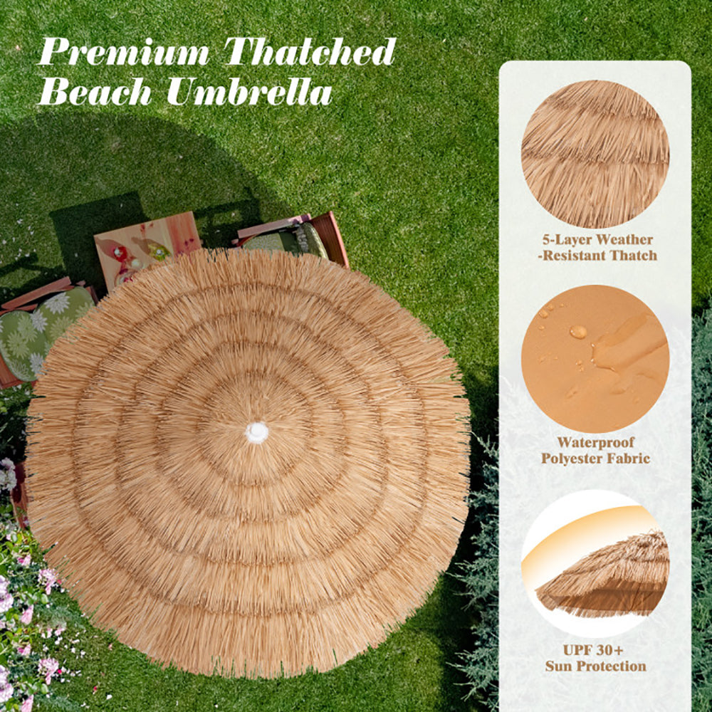 6ft Thatched Patio Umbrella with Tilt Design & Carrying Bag