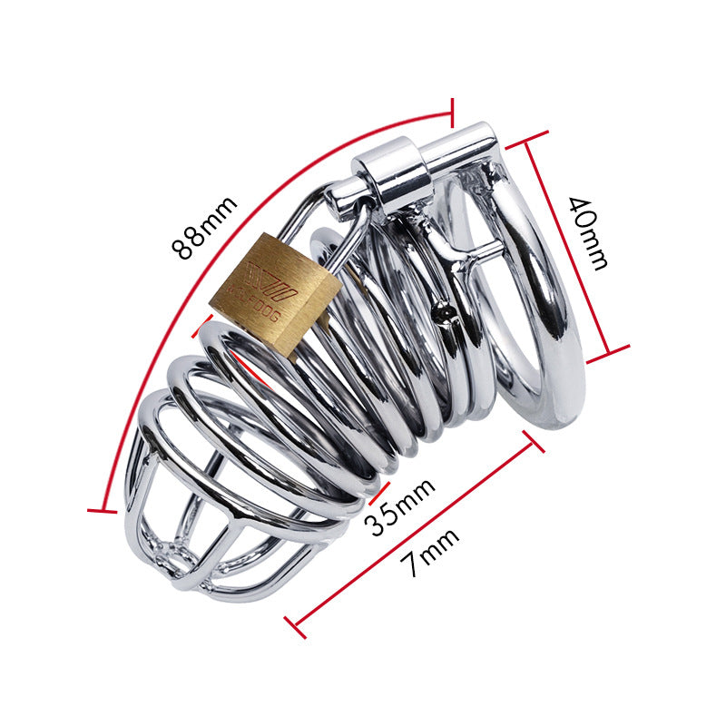 Men's Metal Chastity Lock Bird Cage with Adjustable Rings