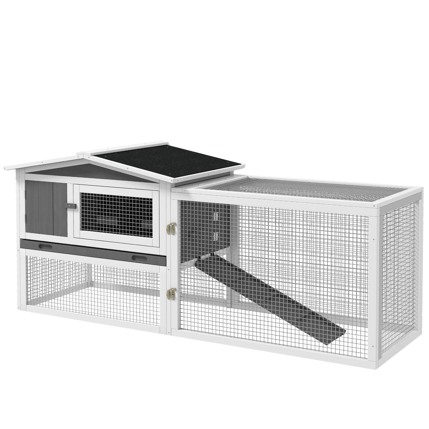 Large Indoor Outdoor Small Animal Cage with Slide-Out Tray - 61.5 x 23 x 27 Inches, Light Gray