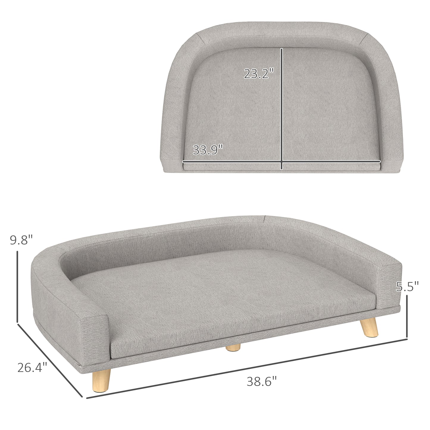 Large Pet Sofa Bed with Washable Cushion - Gray, 780x175x650 mm