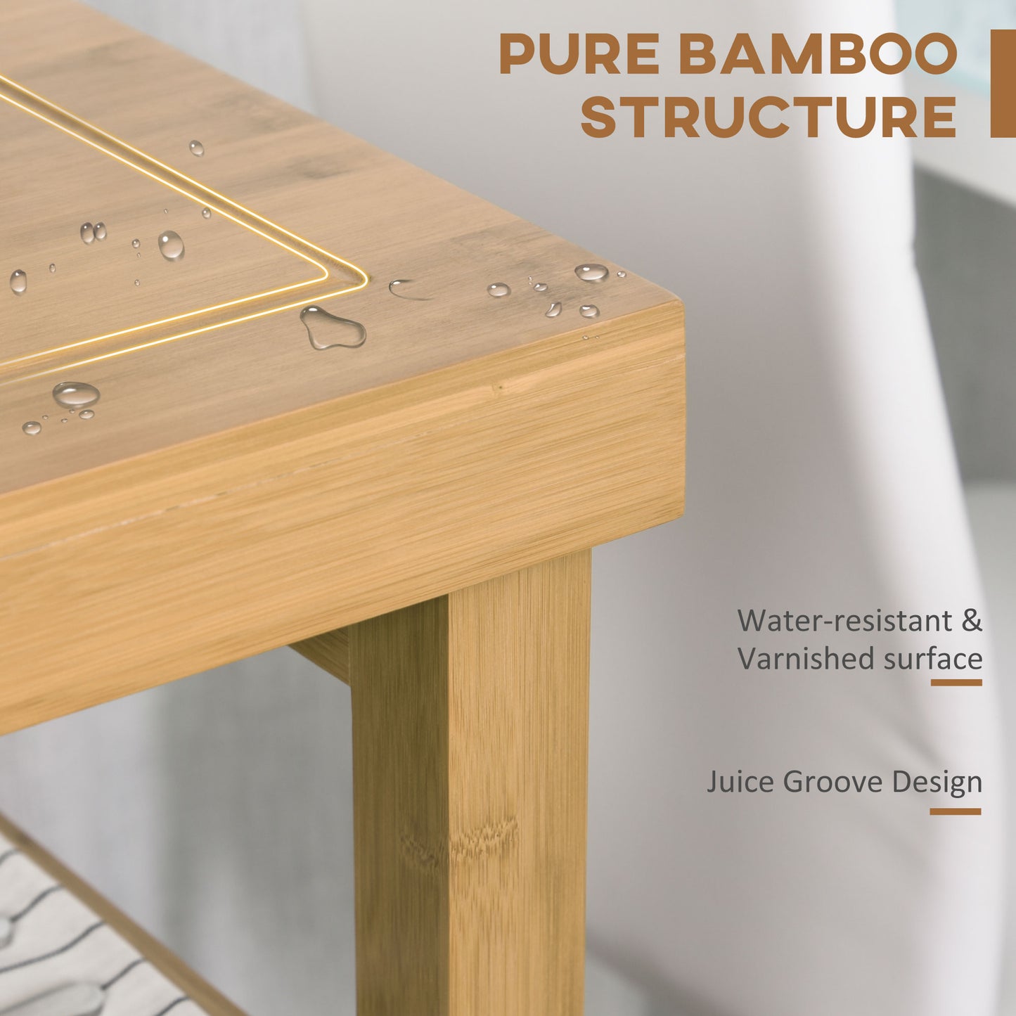 Bamboo Kitchen Island Cart on Wheels, Utility Trolley with 2 Storage