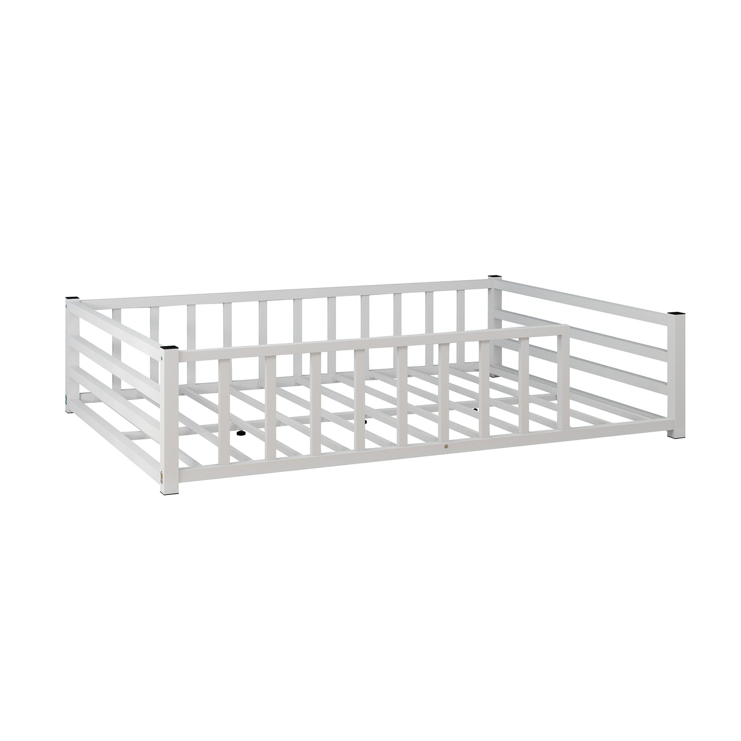 Full Size Low Profile Metal Bed Frame with Guardrails - White