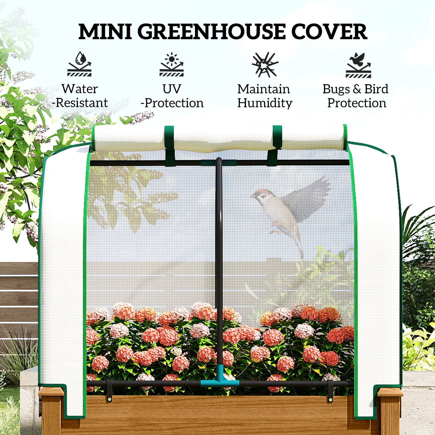 Raised Garden Bed with PE Greenhouse Cover - Outdoor Planter Box for Herbs and Vegetables, 35 x 22 x 47 inches, Brown