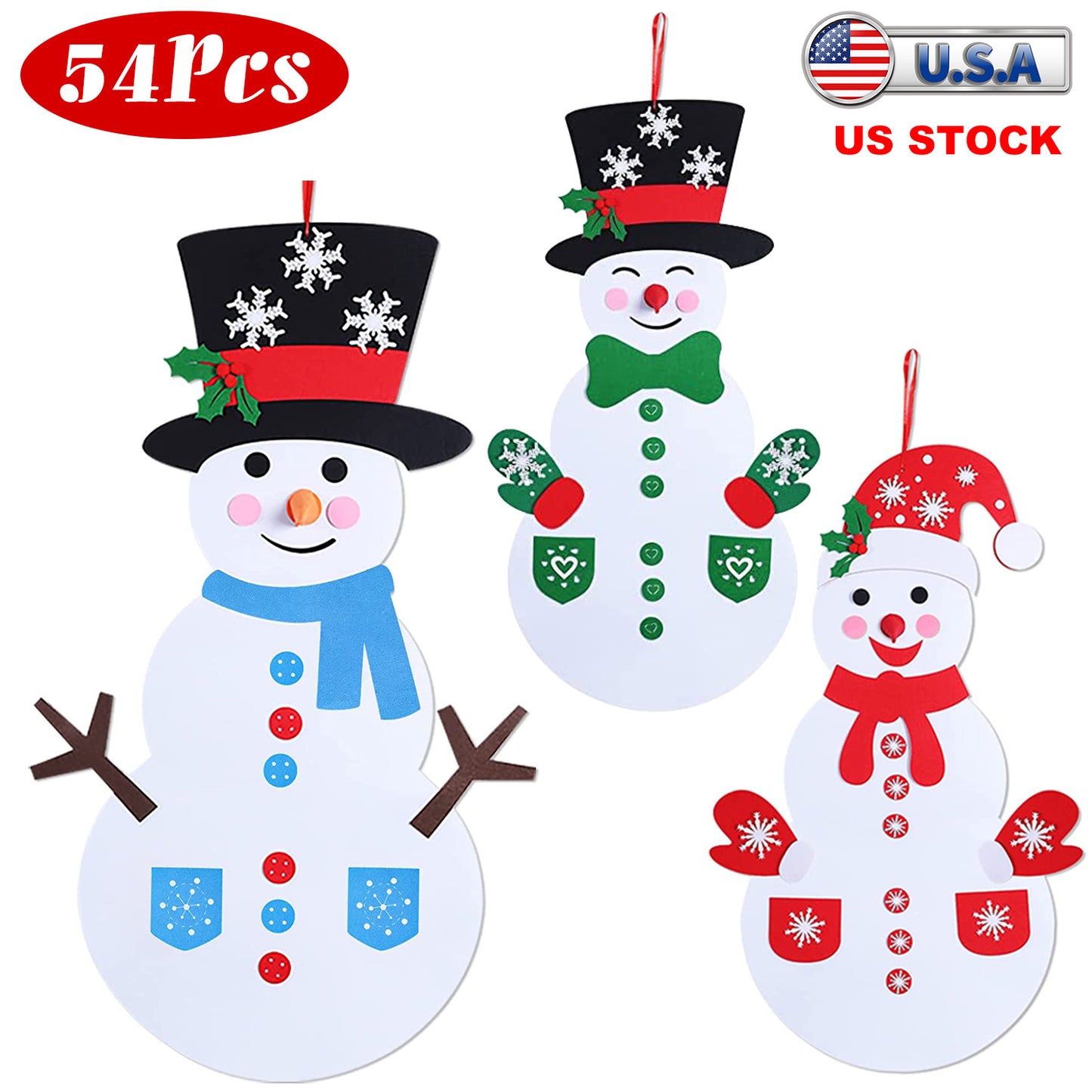 DIY Felt Christmas Snowman Decoration Set with 54 Ornaments