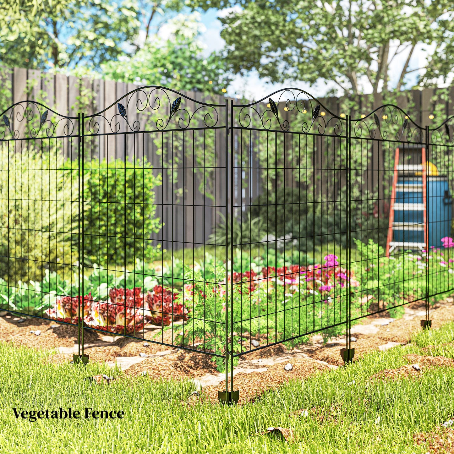 Folding Garden Fence Panels - 4 Pack, 44"H x 12 ft, Black