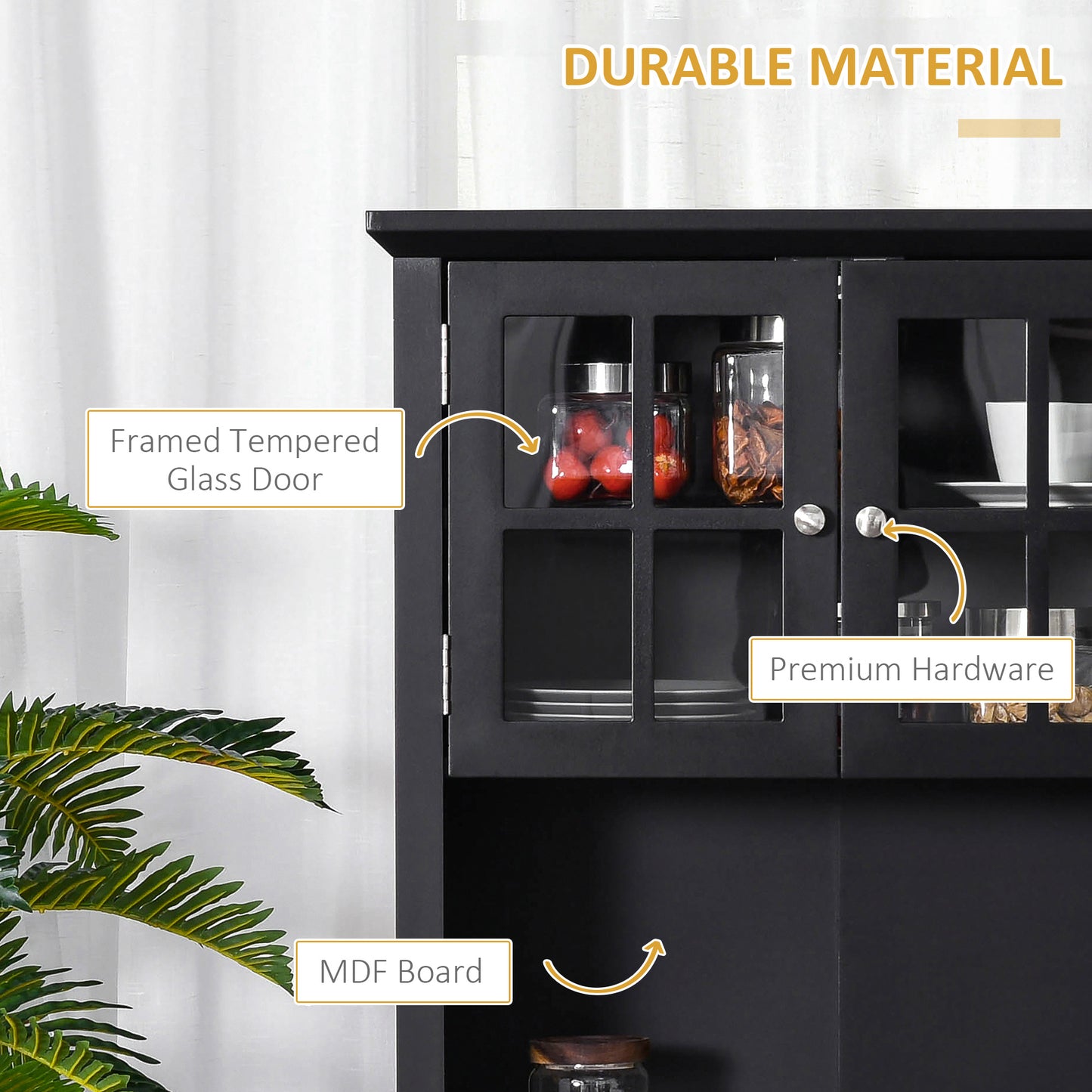 Elegant Kitchen Pantry Storage Cabinet with Hutch - Black