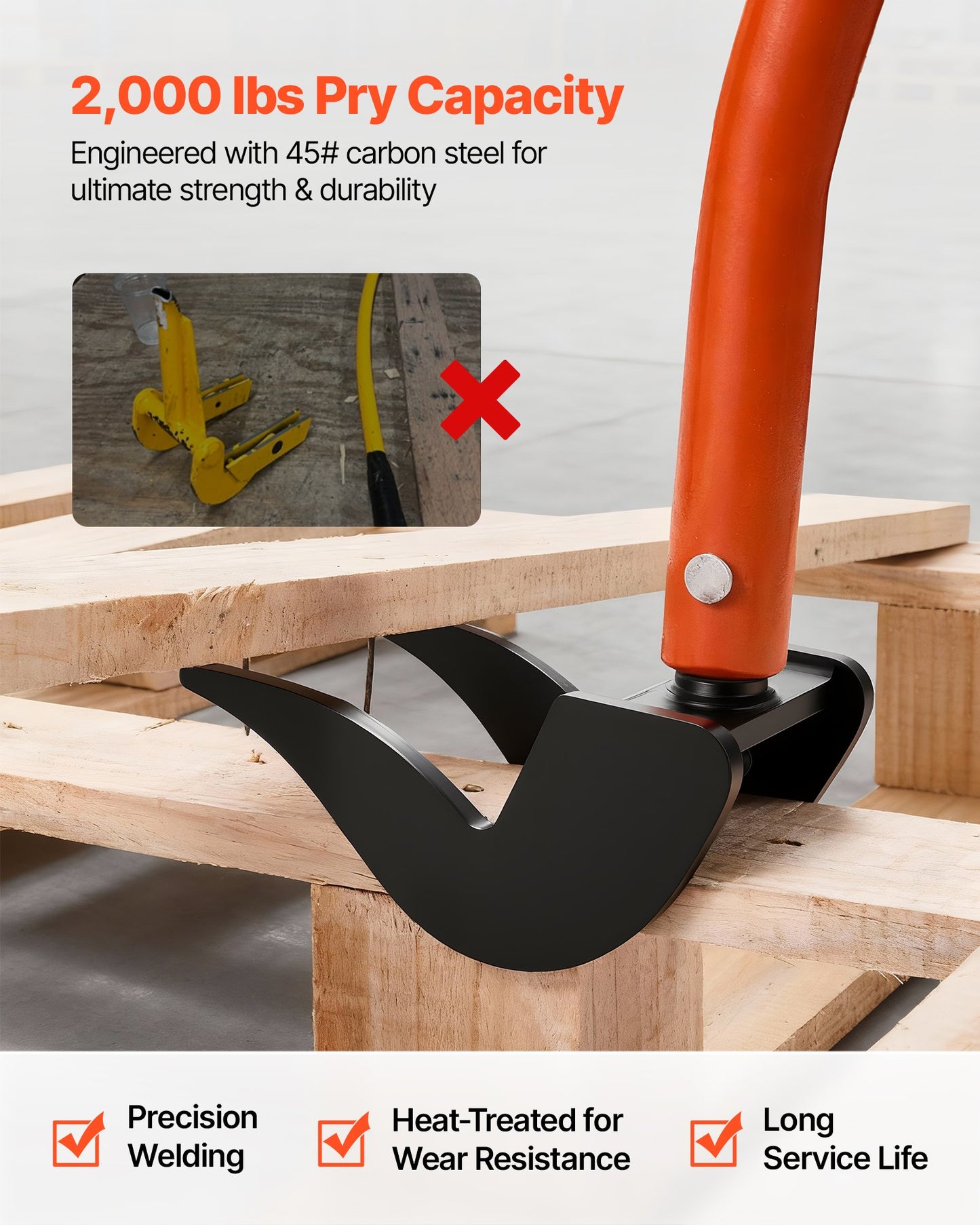 Heavy Duty Pallet Buster Tool 50 Inch Carbon Steel Pry Bar for Flooring & Demolition