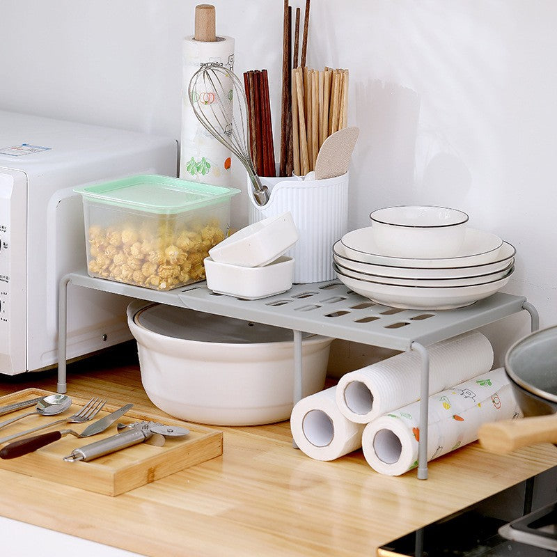 Double Layer Plastic Shrink Shelf - Gray Kitchen Storage Organizer