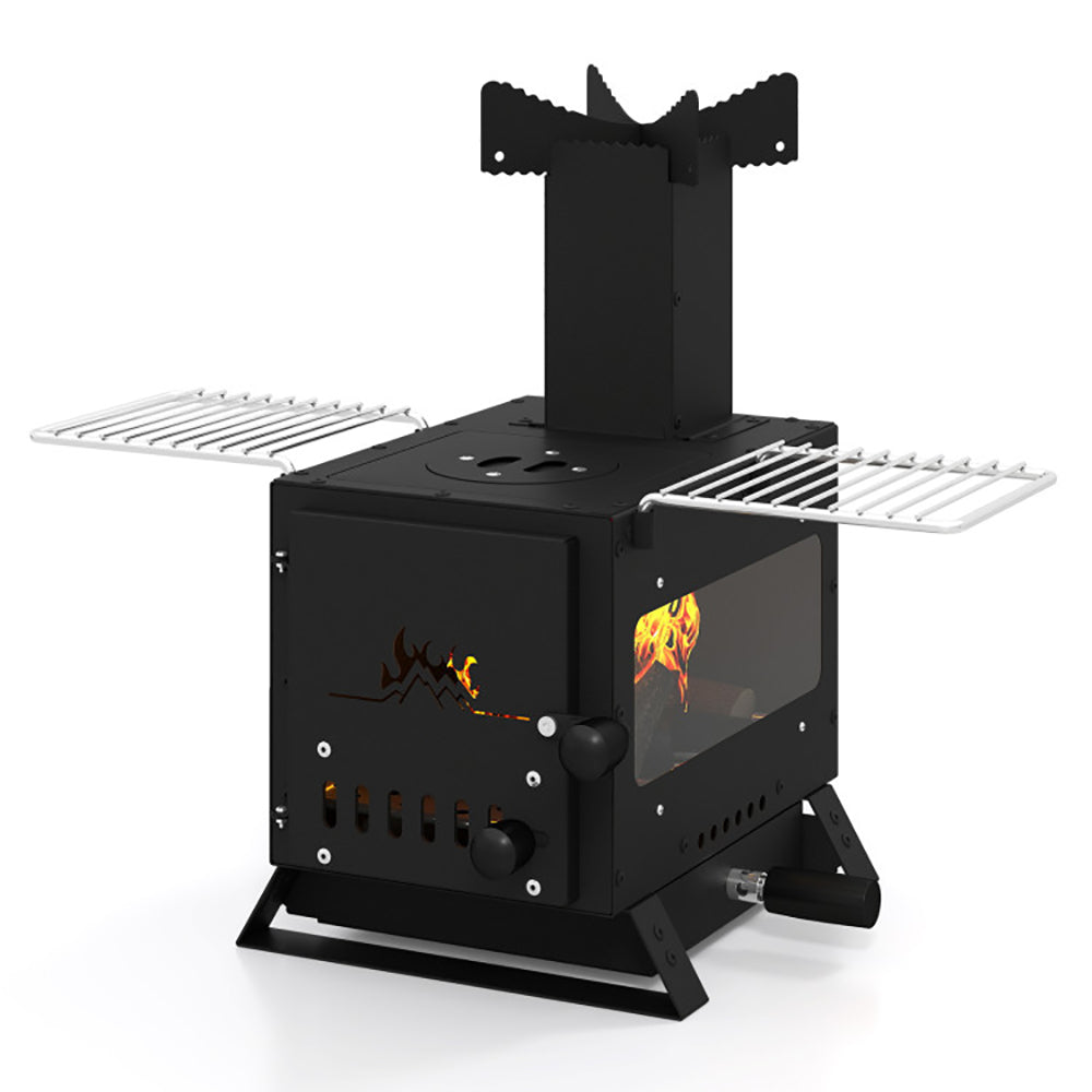 Portable Wood Burning Stove with Oven Pan & Rack - Black
