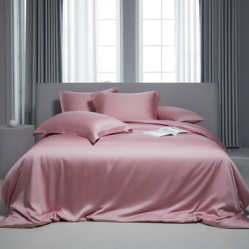 Lyocell Bed Sheet Quilt Cover Set - Summer Ice Silk Solid Color Bedding