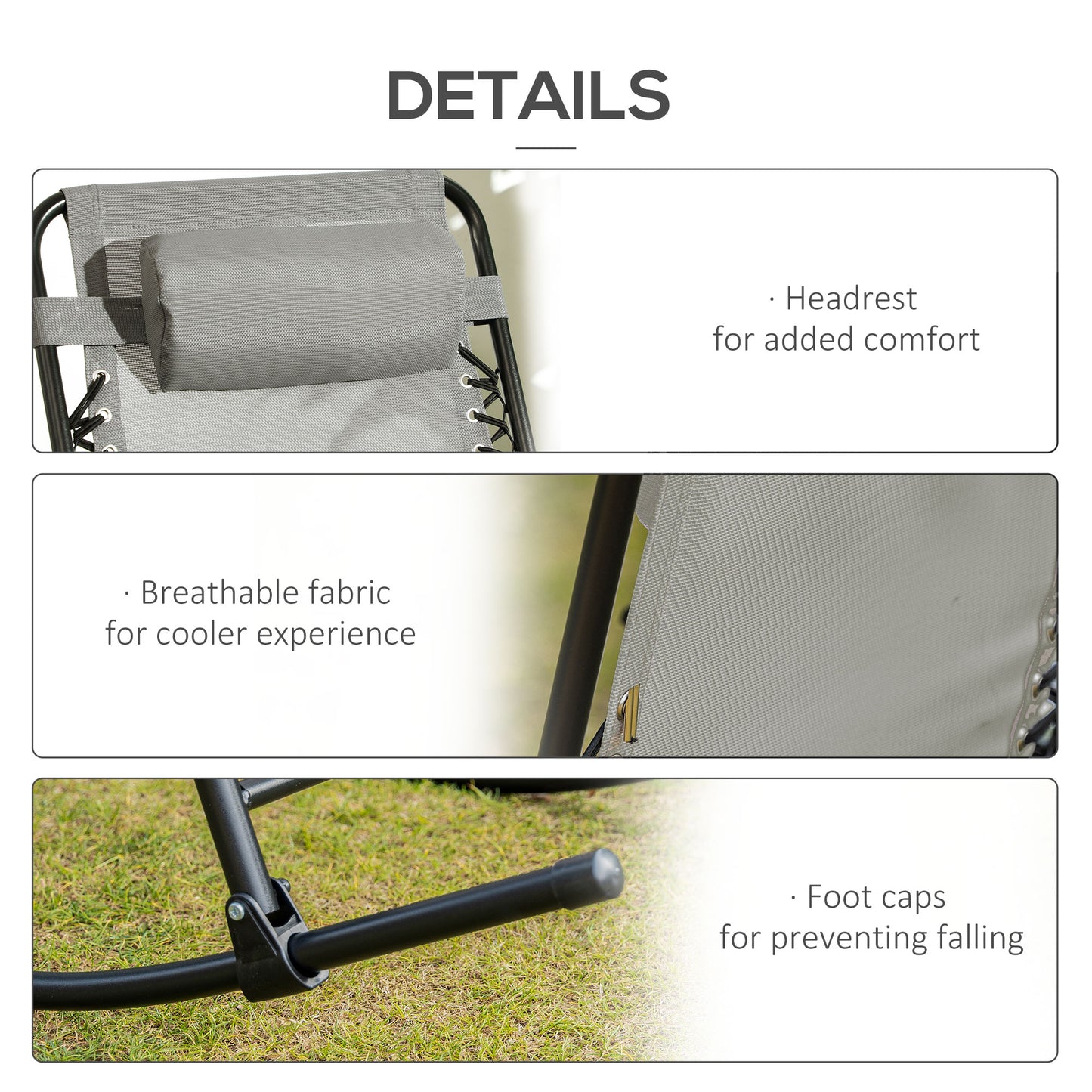Folding Rocking Chair Set of 2 for Outdoor Relaxation - Gray