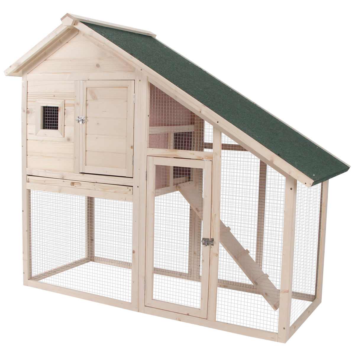 55-Inch Wooden Rabbit Hutch 2-Tier Pet Cage with Removable Tray Outdoor Enclosure