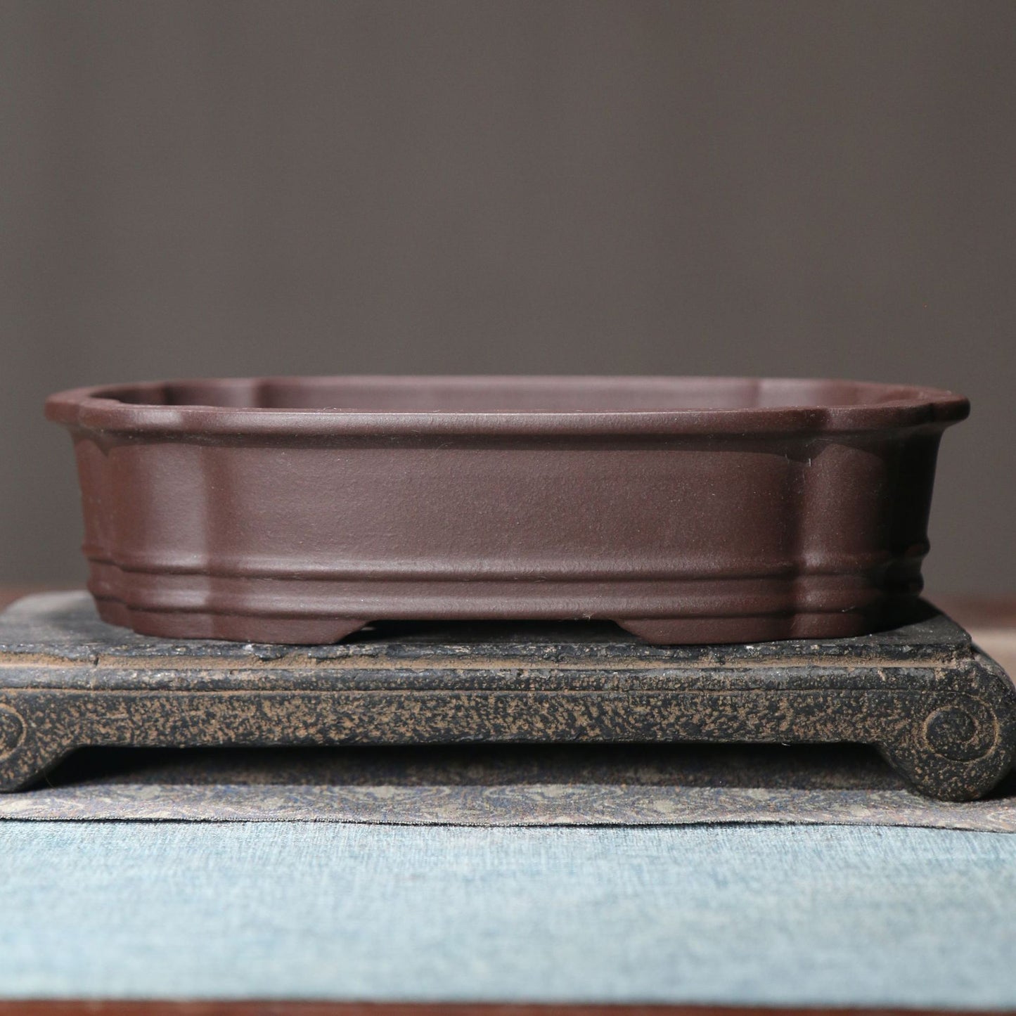 Rectangular Ceramic Flower Pot for Bonsai and Desktop Plants - Purple Sand Finish