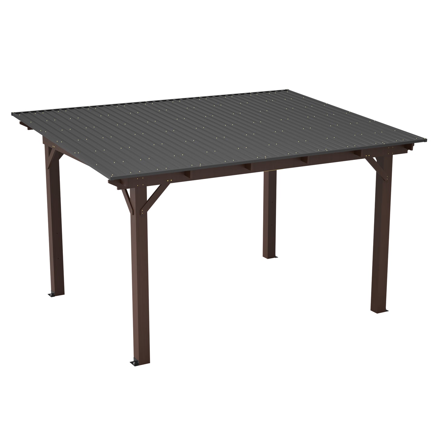 13x10ft Wooden Garden Gazebo with Metal Roof - Brown