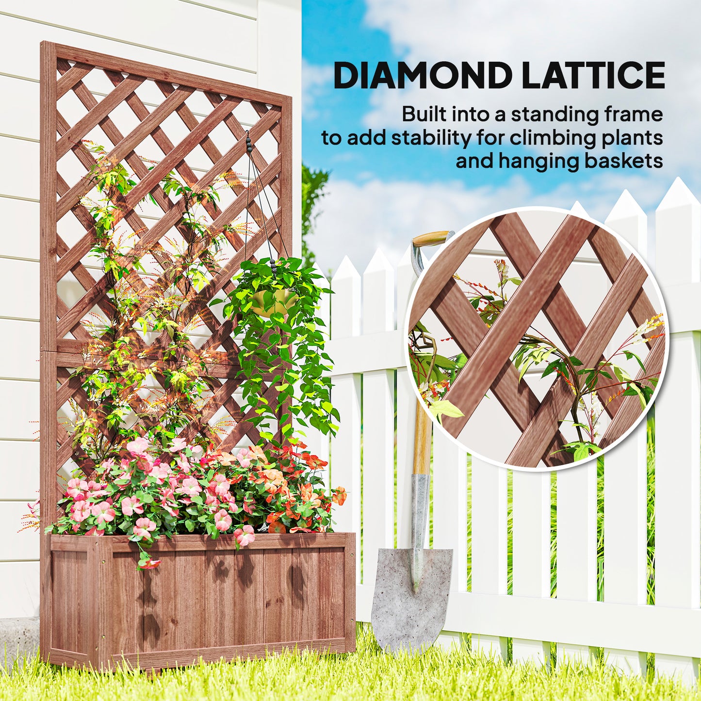 Wooden Raised Garden Bed with Trellis - Outdoor Planter Box, Orange 820x820x85mm
