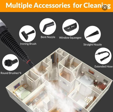 High-Pressure Steam Cleaner with 12 Accessories & Detachable Brush Head