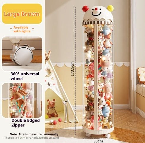 Kids Doll Storage Bucket with Zipper and Light Options - Plush Toy Organizer