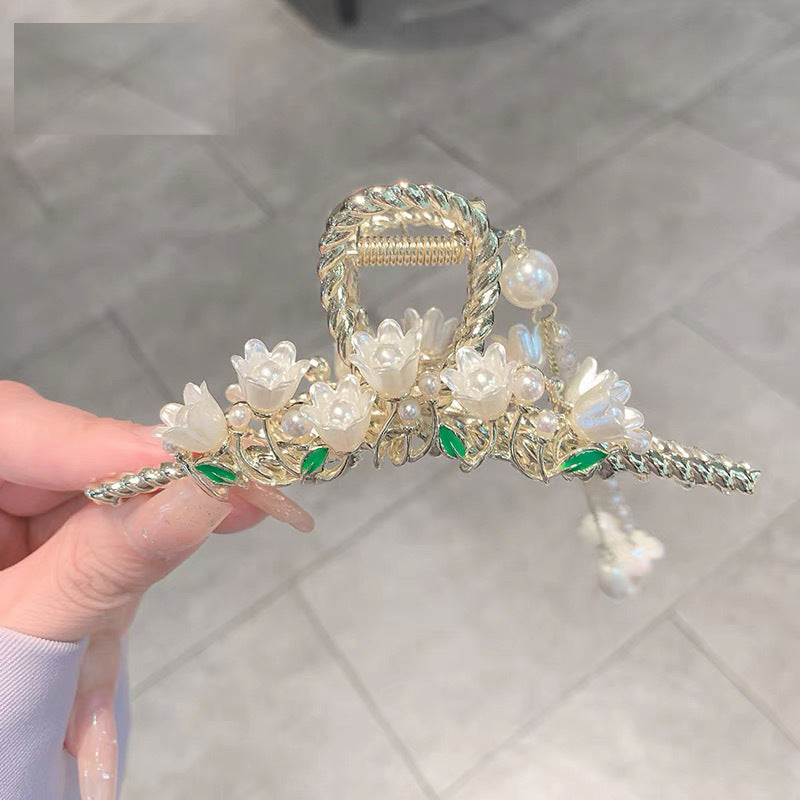 Antique Metal Hair Clip with Tassel & Pearl Detail
