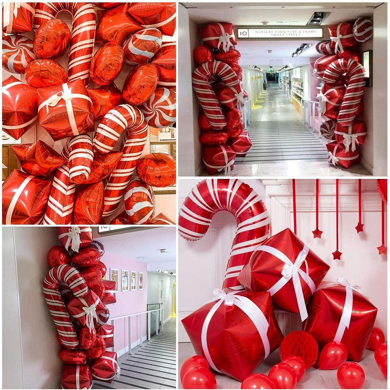 Christmas Balloon Gift Box Set - Red White Candy Aluminum Latex Decor