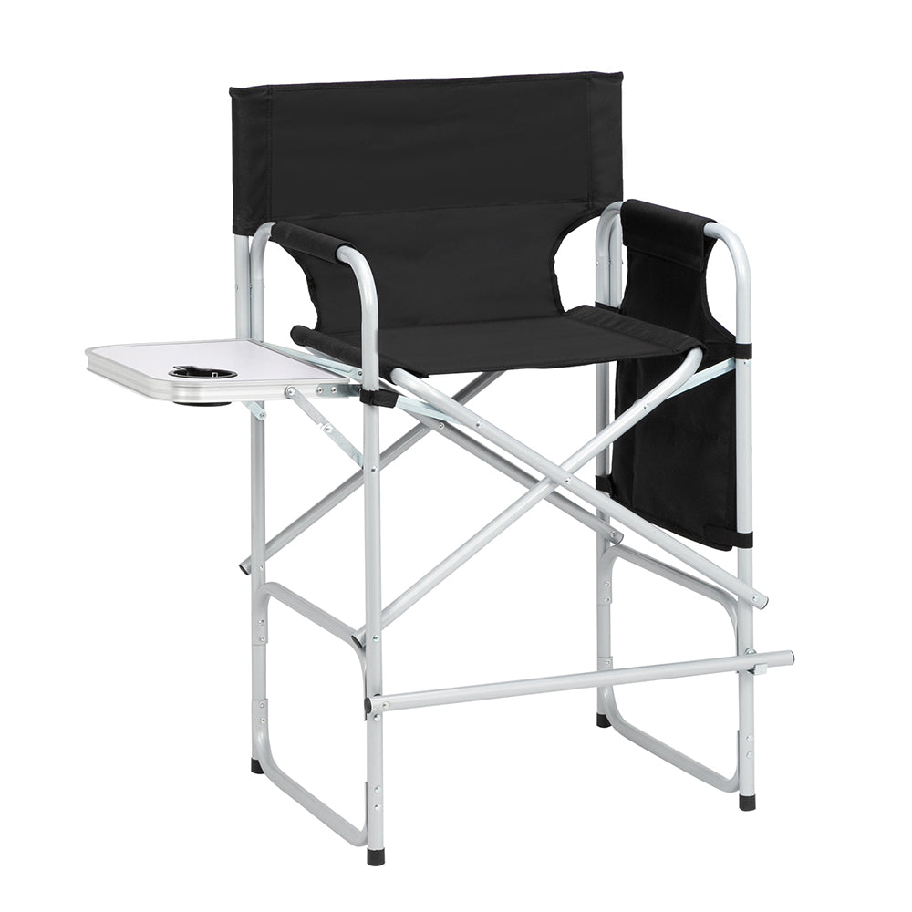 Folding Director's Chair with Footrest and Storage - Black